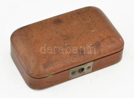 Régi ékszerész mérleg fadobozban, hiányokkal