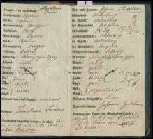 1854-1857 Sopron (Oedenburg), vándorkönyv Hartner János kéményseprőlegény részére, a címlapon 6 kr s...