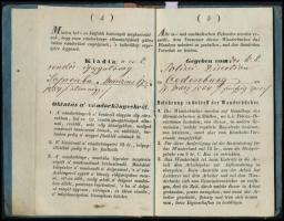1854-1857 Sopron (Oedenburg), vándorkönyv Hartner János kéményseprőlegény részére, a címlapon 6 kr s...