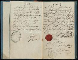 1854-1857 Sopron (Oedenburg), vándorkönyv Hartner János kéményseprőlegény részére, a címlapon 6 kr s...