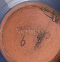 Kék-arany sétáló gyertyatartó pár, mázas kerámia, jelzés nélkül, kis kopásnyomokkal, d: 13,5 cm