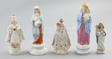 5 darab antik porcelán kegytárgy szobor, formaszámokkal jelzett, közte kopással, pattanással, m: 10,5-15,5 cm