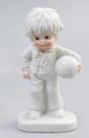 Fiú focilabdával, porcelán figura, kézzel festett, jelzés nélkül, hibátlan, m: 13 cm