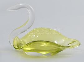Muránói üveg hattyú, asztaldísz / tálka, anyagában színezett, minimálisan karcos, 14x8,5x10,5 cm
