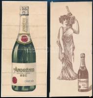 Arad, Andrényi Kálmán pincészet, borgazdaság 2 db pezsgős számolócédula, egyik erős hajtásnyomokkal