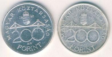 1992-94. 200Ft Ag "MNB" (1x) + "Deák" (1x) T:BU,2