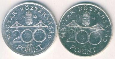 1992-94. 200Ft Ag "MNB" (1x) + "Deák" (1x) T:BU,2
