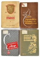 4 db klf Nyomdász évkönyv és utikalauz 1939, 1940, 1943, 1944. Kiadja a Magyarországi könyvnyomdai munkások egyesülete. Halász Alfréd (szerk).  Bp., 1939-44. Gazdagon illusztrált, fekete-fehér és részben színes illusztrációkkal. Kiadói aranyozott egészvászon kötésben.