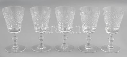 Kristály talpas pohár készlet, 5 db-os, metszett üveg, m: 14 cm