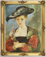 Peter Paul Rubens: Susanna Lunden portréja. Modern nyomat, papír. Dekoratív, aranyozott, üvegezett keretben, 44,5x34 cm (keret: 50,5x41 cm)