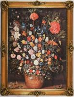 Jan Brueghel: Virágcsendélet. Modern nyomat, papír. Dekoratív, aranyozott, üvegezett keretben, 39x29 cm (keret: 45,5x35,5 cm)