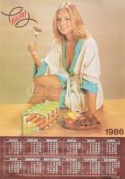 1986 Halért retro erotikus naptár-plakát, feltekerve, hajtásnyomokkal, 69×48 cm