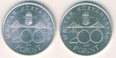 1993-94. 200Ft Ag "MNB" (1x) + "Deák" (1x) T:BU,2