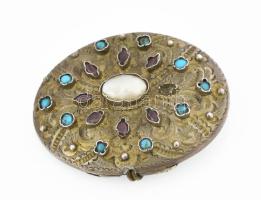 Ezüst (Ag) bross, kövekkel kirakva, 4x3 cm, bruttó: 7.7 g