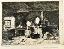 Munkácsy Mihály (1844-1900): Konyhában c. egyetlen rézkarcával, papír, jelzett a karcon, 20×28 cm. I...