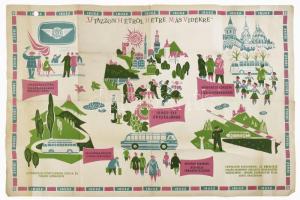 cca 1960 Magyarország autóbuszhálózata, 2 db térkép, hátoldalukon plakátokkal: "Utazzon hétről ...