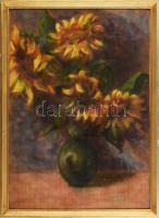 Jelzés nélkül: Napraforgós csendélet. Pasztell, papír. Aranyozott, üvegezett fakeretben, 50x35,5 cm