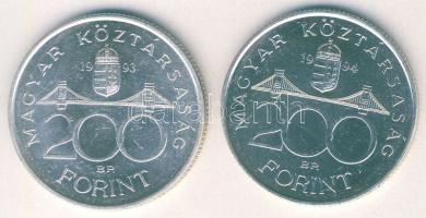 1993-94. 200Ft Ag "MNB" (1x) + "Deák" (1x) T:BU,2
