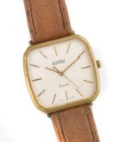 Roamer férfi karóra, kvarc, bőr szíjjal, nem jár, plexin karcok, 3x3 cm