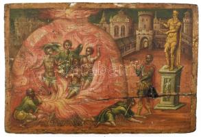 Antik orosz ikon XIX.sz., tempera, fatábla, sérült, 16,5x24 cm