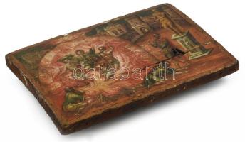 Antik orosz ikon XIX.sz., tempera, fatábla, sérült, 16,5x24 cm