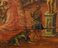 Antik orosz ikon XIX.sz., tempera, fatábla, sérült, 16,5x24 cm