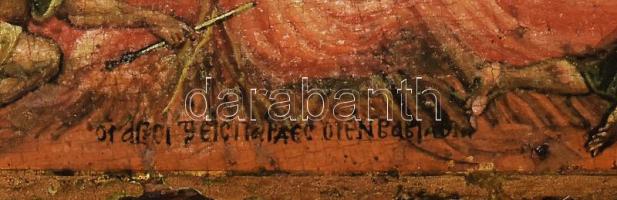 Antik orosz ikon XIX.sz., tempera, fatábla, sérült, 16,5x24 cm