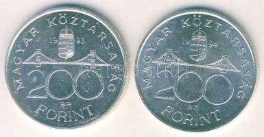 1993-94. 200Ft Ag "MNB" (1x) + "Deák" (1x) T:BU,2