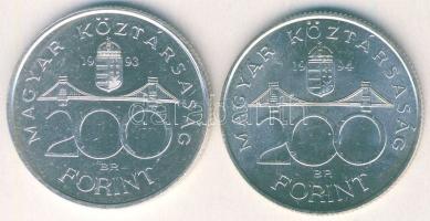 1993-94. 200Ft Ag "MNB" (1x) + "Deák" (1x) T:BU,2