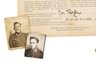 1945 Német katonai tétel: két fénykép, két igazolvány, orosz-német személyi, angol-német felmentési