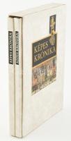 Képes Krónika I-II. kötet. I. Latin eredeti hasonmás kiadás. II. A latin eredeti magyar fordítása, Bellus Ilona munkája, Kristó Gyula, Dercsényi Dezső, Csapodiné Gárdonyi Klára kísérőtanulmányaival. Bp., 1987, Helikon Kiadó. Angol, német és magyar nyelvű ismertető lapokkal. Kiadói műbőr kötés, kiadói kartontokban, jó állapotban.