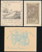 Érdekes régi ex libris és kisgrafika tétel, 7 db:  Kner, Albert (1899-1976): Ex libris Reichard László. Klisé, papír, jelzett a klisén, kissé foltos, 6x5 cm + Jelzés nélkül: Dum spiro spero Hedwig Ose (szecesziós kisgrafika. Klisé, papír. 12x10 cm + Ifj. Richter Aladár (1898-1950): Ex libris - Dr -is Belae Zolnai. Ex libris Reichard László. Klisé, papír, jelzett a klisén, hátoldalán ragasztás nyomaival, 10x6,5 cm stb.