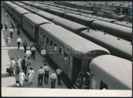 cca 1960-1970 Pályaudvar vonatokkal, fotó, Gink Károly pecséttel jelzett felvétele, 24,5x18 cm