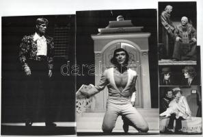 cca 1960-1980 Vegyes színházi fotók, össz. 19 db, rajtuk Sulyok Mária, Kútvölgyi Erzsébet, Kern András, Tordy Géza, Lukács Sándor és mások; a hátoldalon részben feliratozva, vegyes állapotban, 10x6 cm és 25,5x16,5 cm között