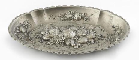 Gyümölcsmintás fém magtálka, jelzés nélkül, 13x8,5 cm