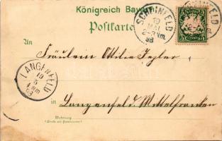 1898 (Vorläufer) Scheinfeld, Vorstadt, Marktplatz m. Kriegerdenkmal, Schloss Schwarzenberg. Art Nouv...