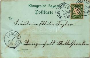 1898 (Vorläufer) Scheinfeld, Kloster, Kriegerdenkmal, Schloss Schwarzenberg. Art Nouveau, floral, li...