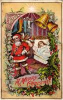 1912 A Merry Christmas. Saint Nicholas with toys. Emb. litho (EK)