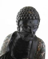 Nagy méretű antik bronz buddhista szobor, tűzzománcos díszítéssel, cca XIX. sz. vége, lezárt, felsze...