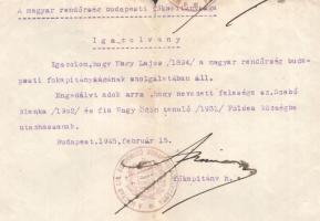 1945 febr. 15. korai magyar-orosz kétnyelvű rendőrségi igazolvány Budapestről