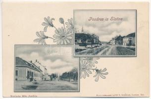 Szalatnok, Szlatina, Slatine; street view, shop. Floral (fl)