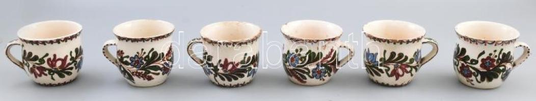 6 darab régi Hódmezővásárhelyi bögre, mázas kerámia, jelzéssel, kopással, m: 8 cm