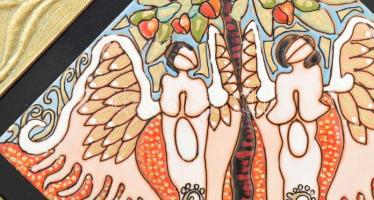 Radnai Zoltán (1960-): Szerelem. Tűzzománc, rézlap, jelzett, hátoldalán feliratozott, fakeretben, 15...