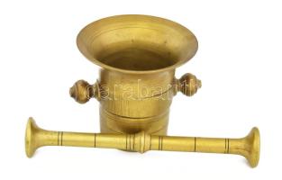 Réz mozsár, m: 11 cm, törő h: 23,5 cm