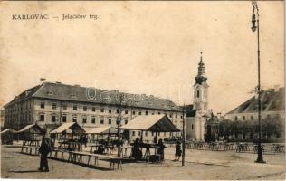 1909 Károlyváros, Karlovac; Jelacicev trg / tér, piac. L. Reich kiadása / square, market (fa)