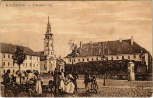 1913 Károlyváros, Karlovac; Jelacicev trg / tér, piac / square, market (fl)