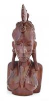 Afrikai nő büszt, faragott fa, kopással, jelzés nélkül, m: 36 cm