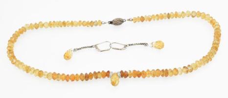 Citrin fülbevaló pár + nyaklánc, ezüst (Ag) kapoccsal, jelzéssel