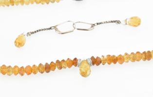 Citrin fülbevaló pár + nyaklánc, ezüst (Ag) kapoccsal, jelzéssel
