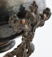 Antik ezüstözött szamovár, jelzéssel, kopással, m: 33 cm